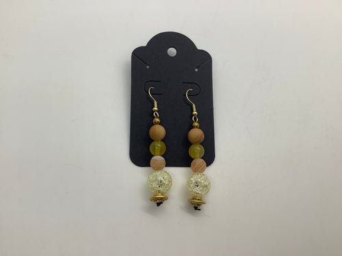 Egg-like Stone and Wooden Earrings