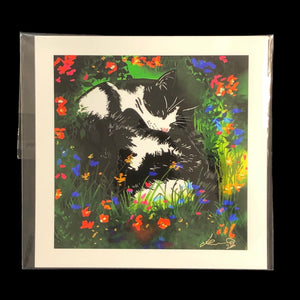 “Cat Sleeping in a Flower Bed” 6 x 6 print