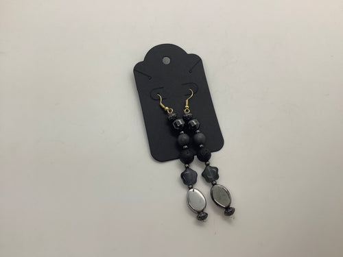 Medium Hematite Lava Stone Earrings