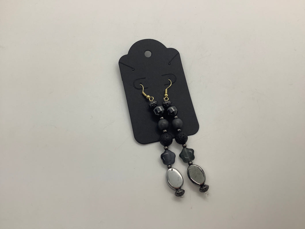 Medium Hematite Lava Stone Earrings