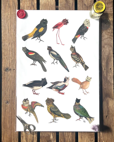 “Feathered Felines” 13 x 19 Print