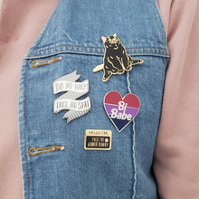 Load image into Gallery viewer, Hello I&#39;m- Fuck the Gender Binary Enamel Pin