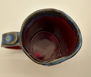 Large Handmade Red/Blue Coffee Mug - This and That