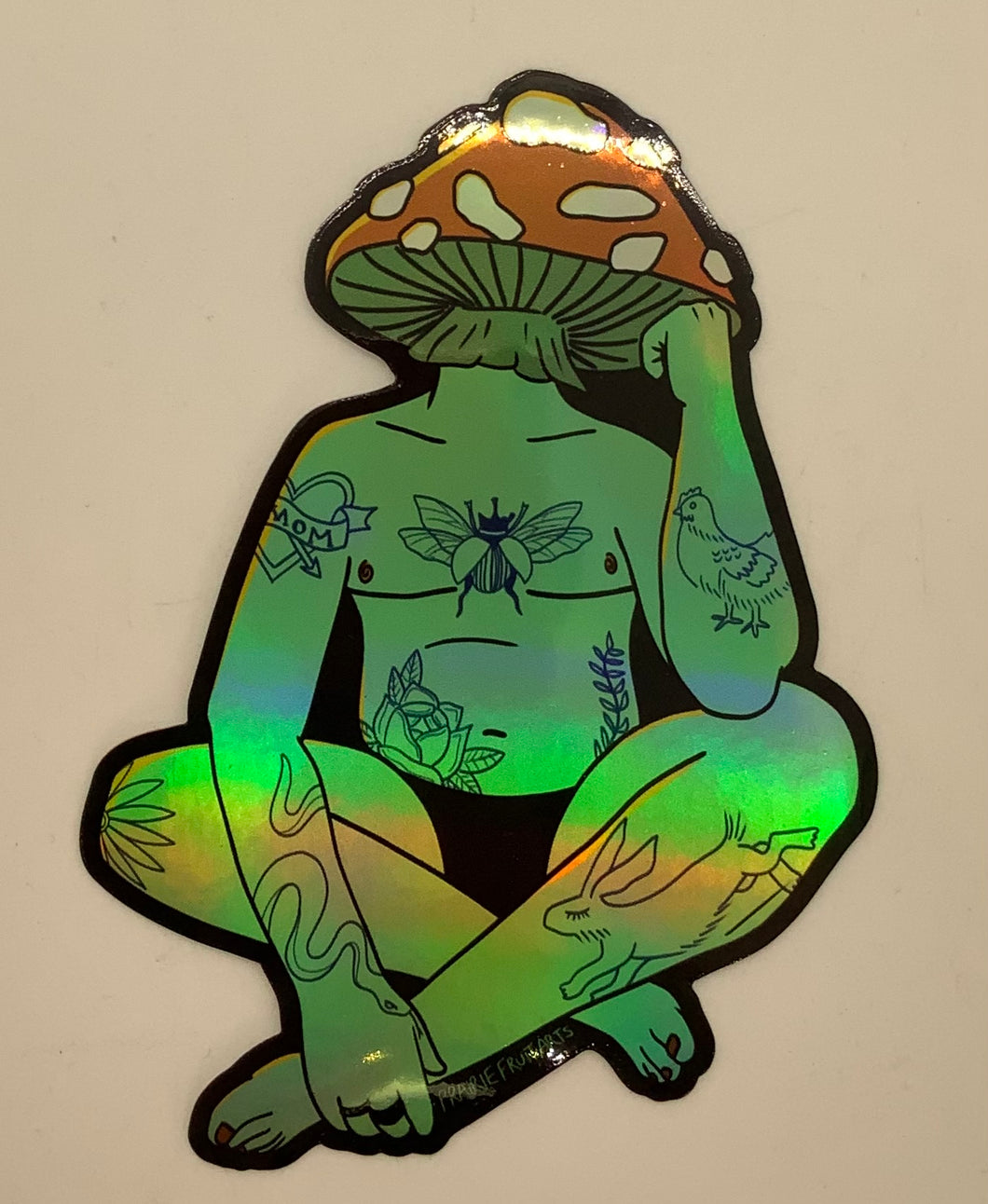 Holographic Sitting Mushroom Person Sticker