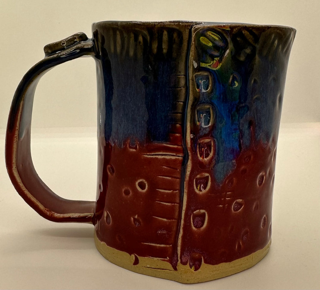 Large Handmade Red/Blue Coffee Mug - This and That